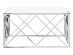 Mesa de centro | Mesa de apoio | Mesa de café 80x80x40 cm aço inoxidável e vidro^ Mesa De Centro