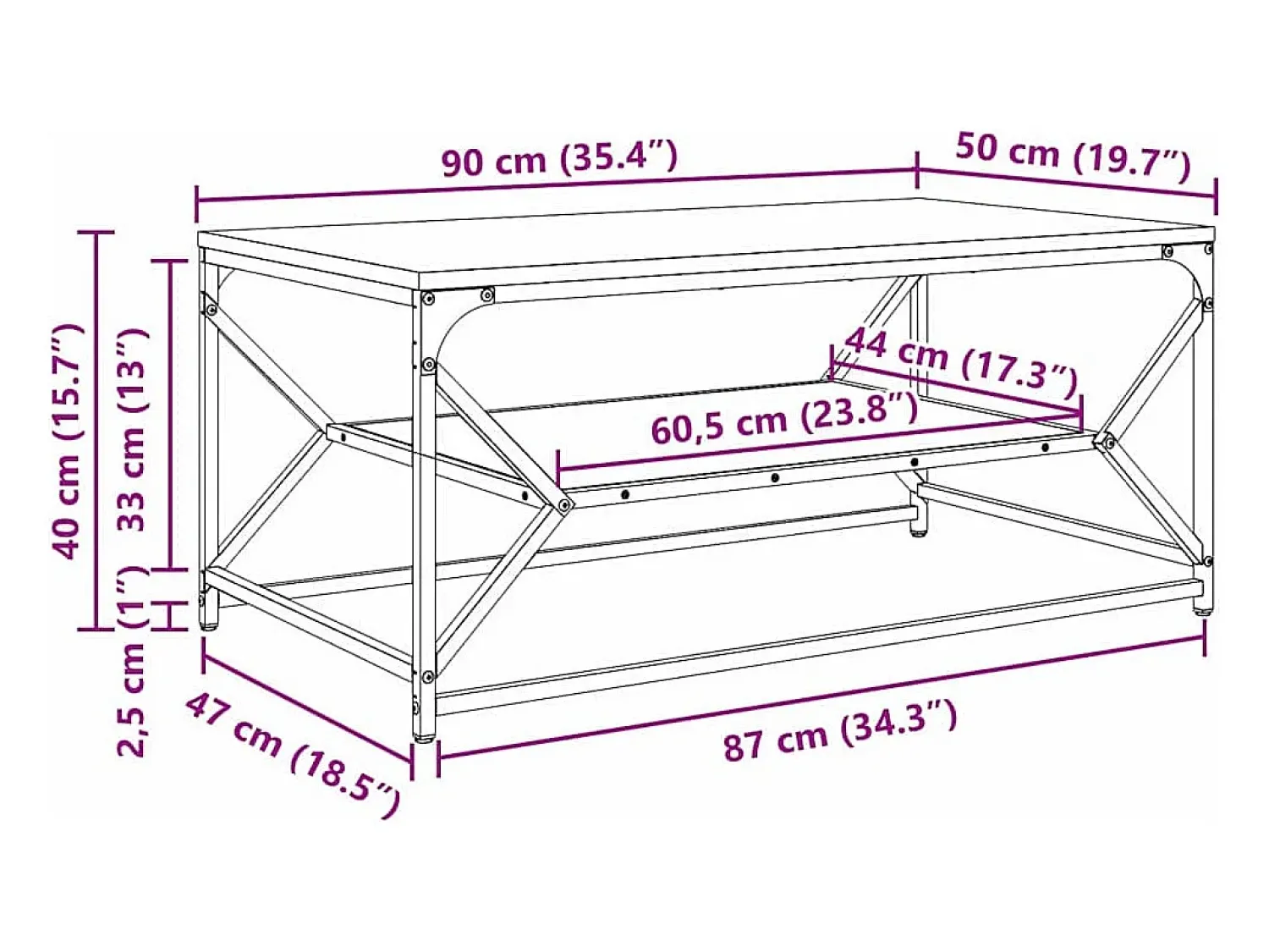 Mesa De Centro| Mesa de centro | Mesa de apoio | Mesa de café Sonoma 90x50x40 cm Cinzento