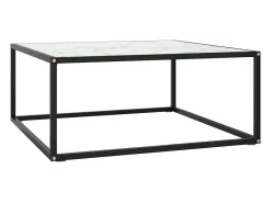 Mesa de centro | Mesa de apoio 80x80x35 cm vidro mármore branco^ Mesa De Centro