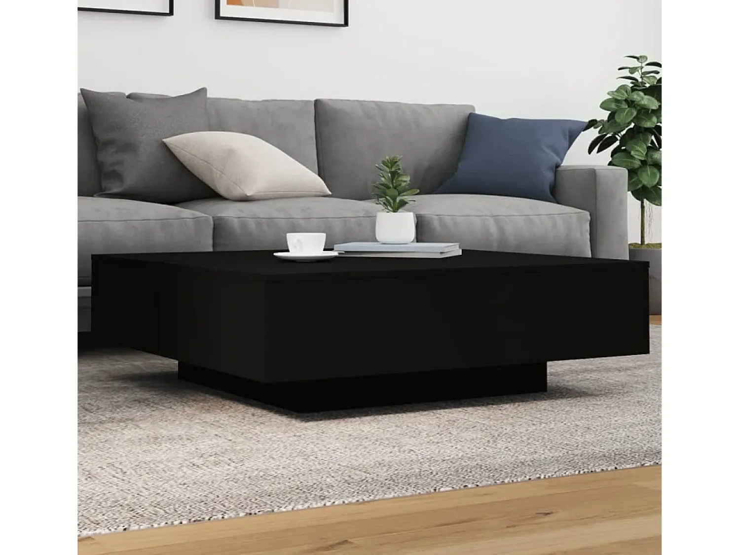 Mesa De Centro* Mesa de centro | Mesa de apoio com luzes LED 100x100x31 cm Preto