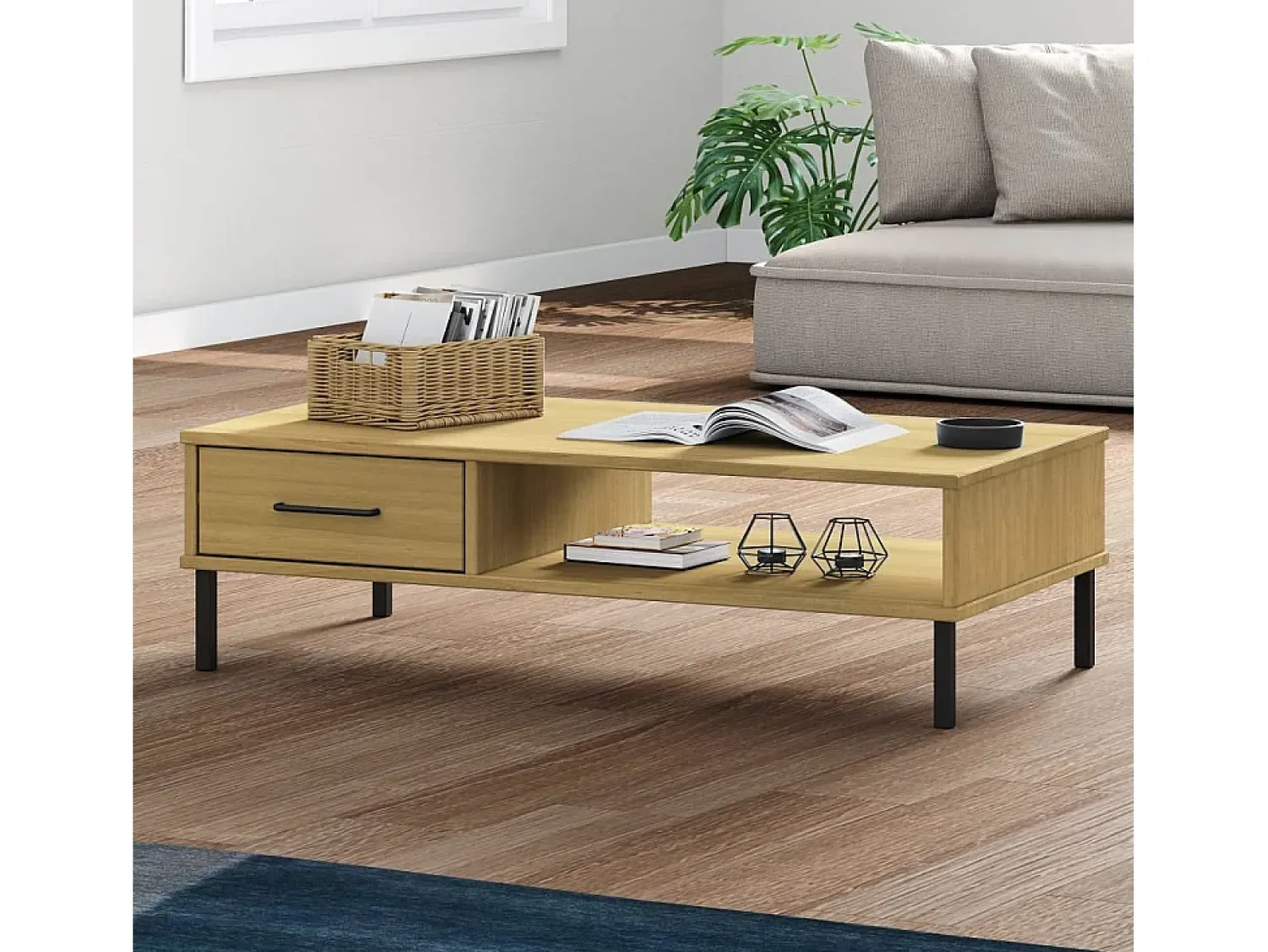 Best Mesa de centro | Mesa de apoio c/ pernas de metal pinho maciço OSLO Castanho