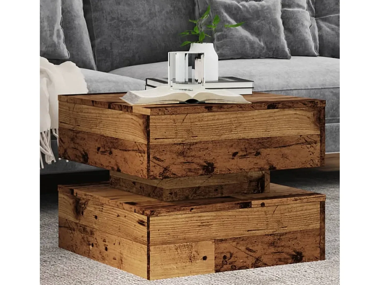 Sale Mesa de centro | Mesa de apoio com luzes LED 50x50x40 cm madeira velha Castanho