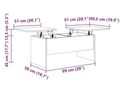 Mesa De Centro| Mesa de centro | Mesa de apoio 102x50.5x46.5 cm madeira processada Branco
