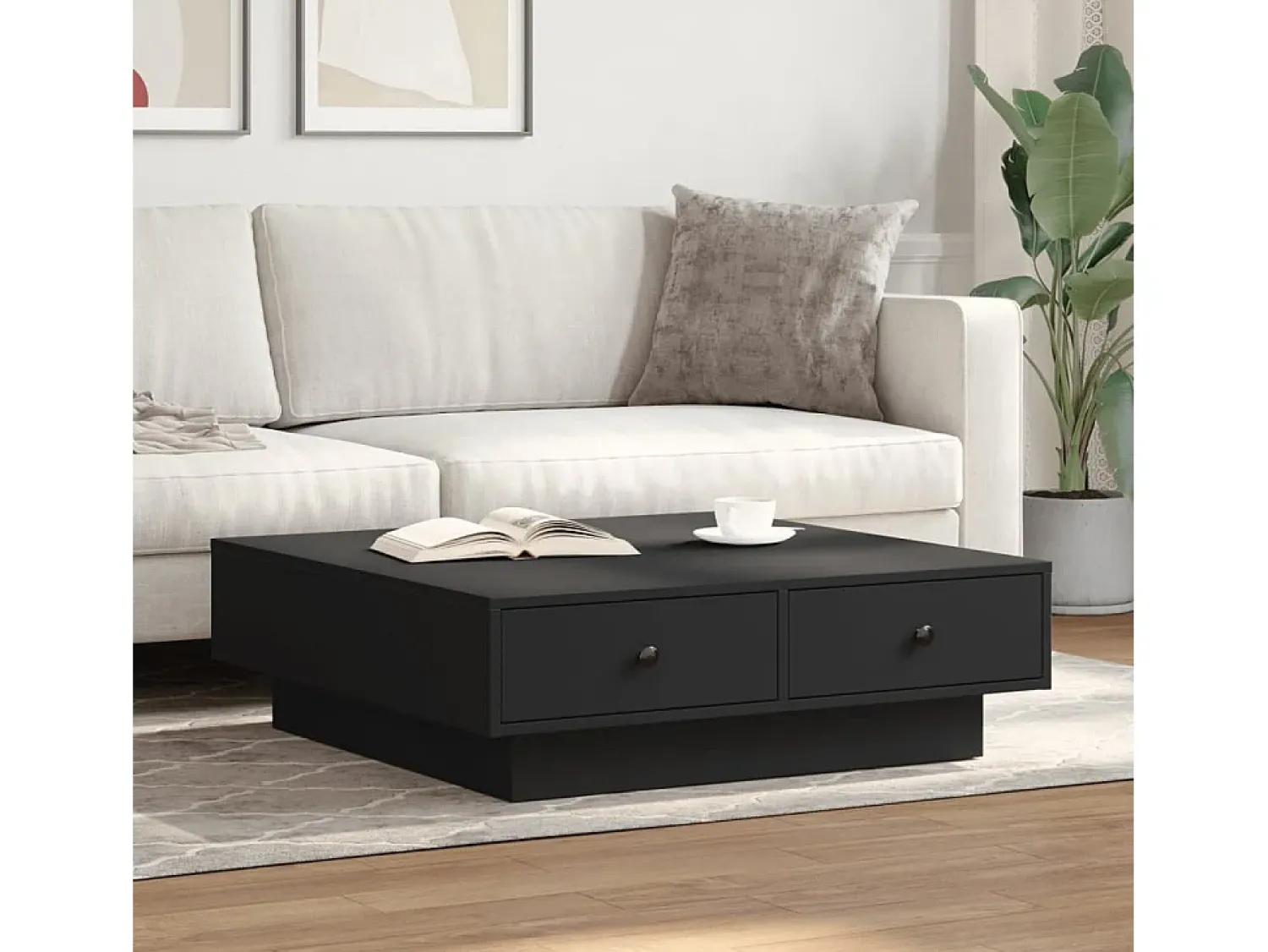 Mesa De Centro* Mesa de centro | Mesa de apoio 90x90x28 cm contraplacado Preto