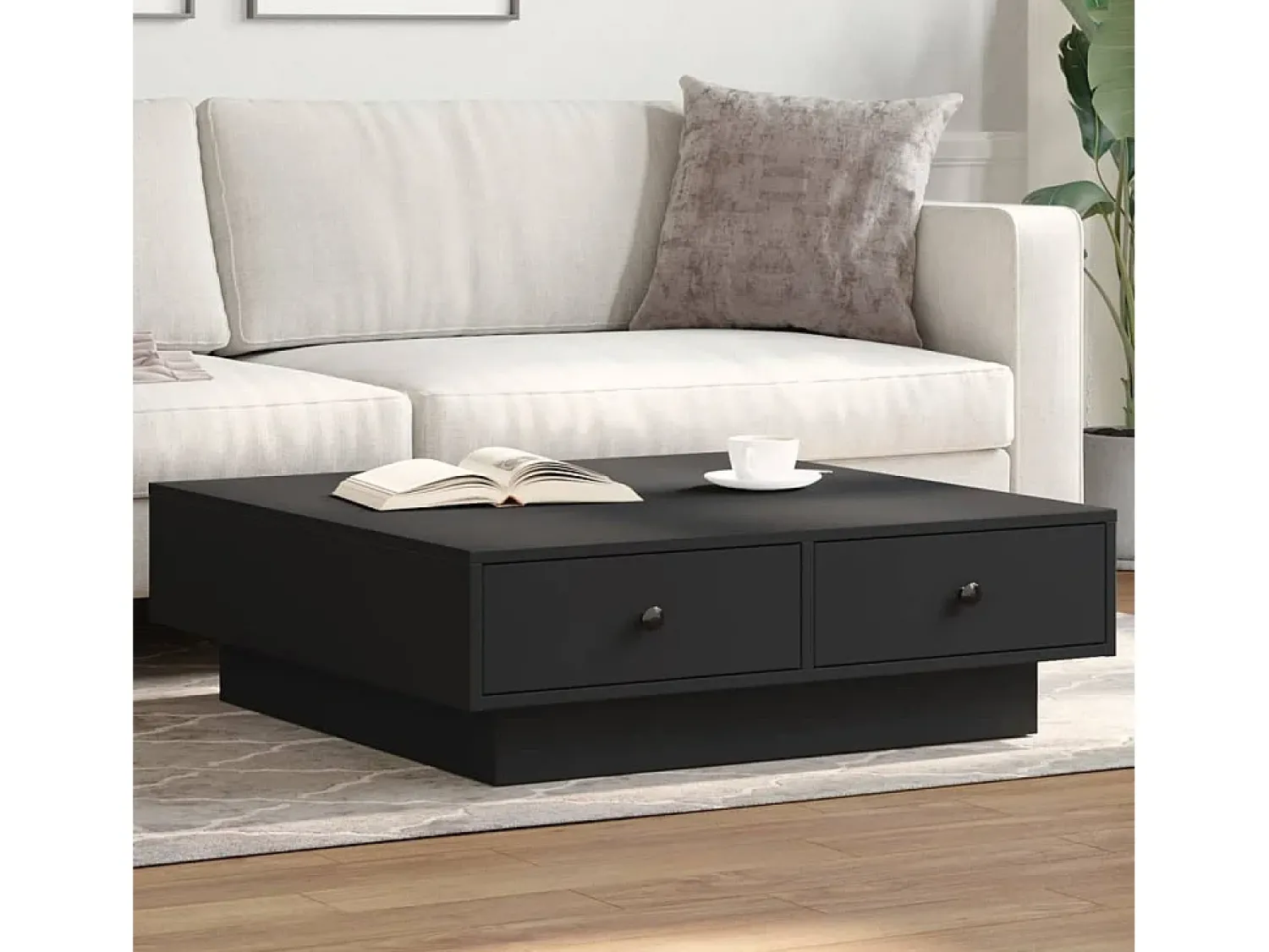Mesa De Centro* Mesa de centro | Mesa de apoio 90x90x28 cm contraplacado Preto