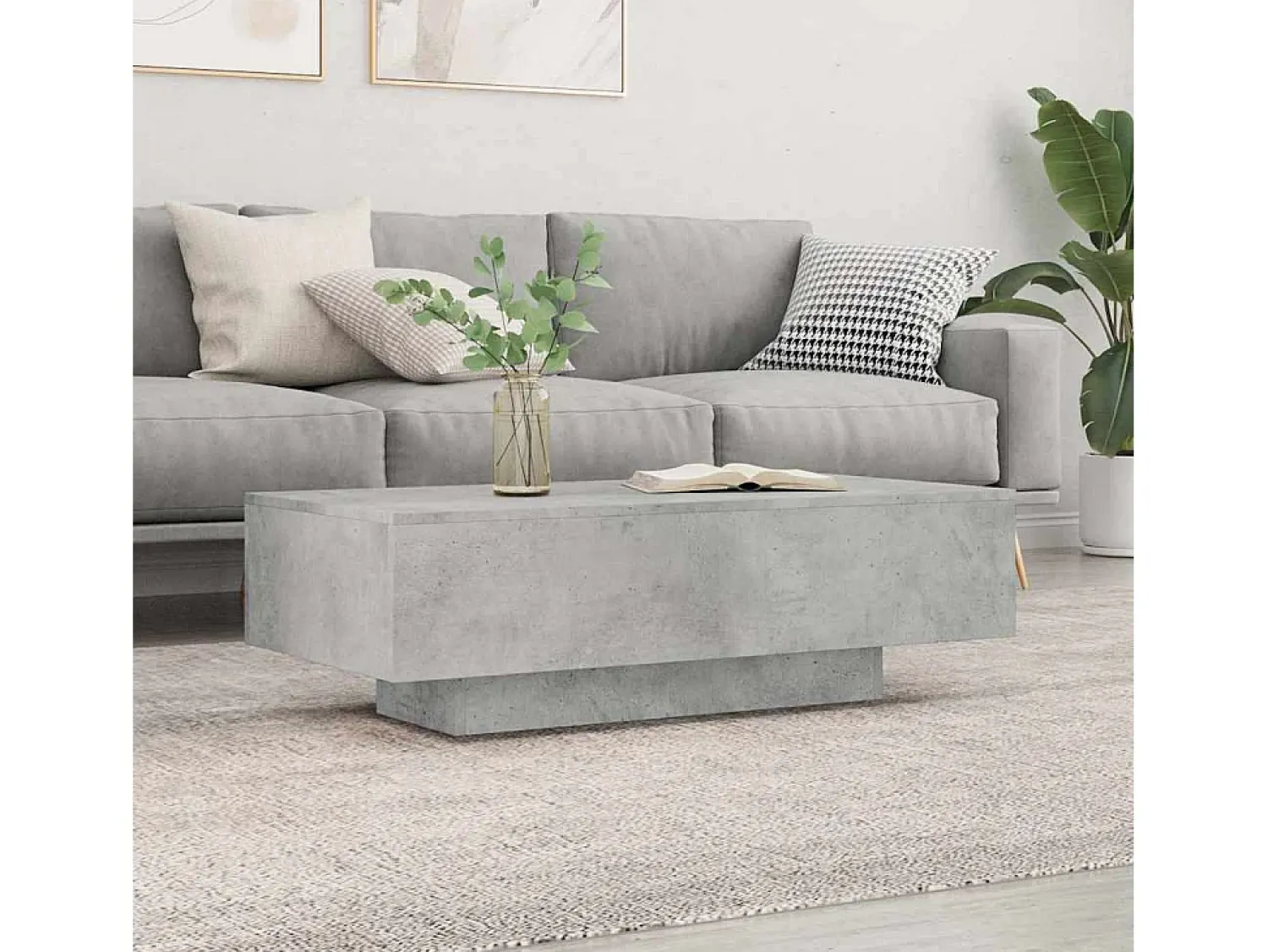 Mesa de centro | Mesa de apoio 100x49.5x31cm derivados de madeira cinza cimento^ Mesa De Centro