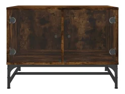 Mesa De Centro* Mesa de centro | Mesa de apoio | Mesa de café c/ portas de vidro 68.5x50x50 cm carvalho fumado Castanho