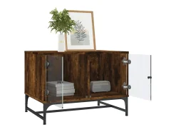 Mesa De Centro* Mesa de centro | Mesa de apoio | Mesa de café c/ portas de vidro 68.5x50x50 cm carvalho fumado Castanho