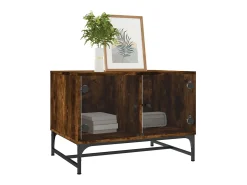 Mesa De Centro* Mesa de centro | Mesa de apoio | Mesa de café c/ portas de vidro 68.5x50x50 cm carvalho fumado Castanho