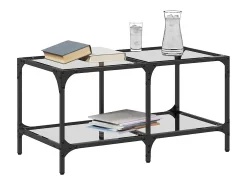 Mesa De Centro| Mesa de centro | Mesa de apoio c/ topo em vidro 78.5x40x40 cm aço Transparente