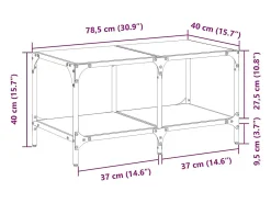 Mesa De Centro| Mesa de centro | Mesa de apoio c/ topo em vidro 78.5x40x40 cm aço Transparente
