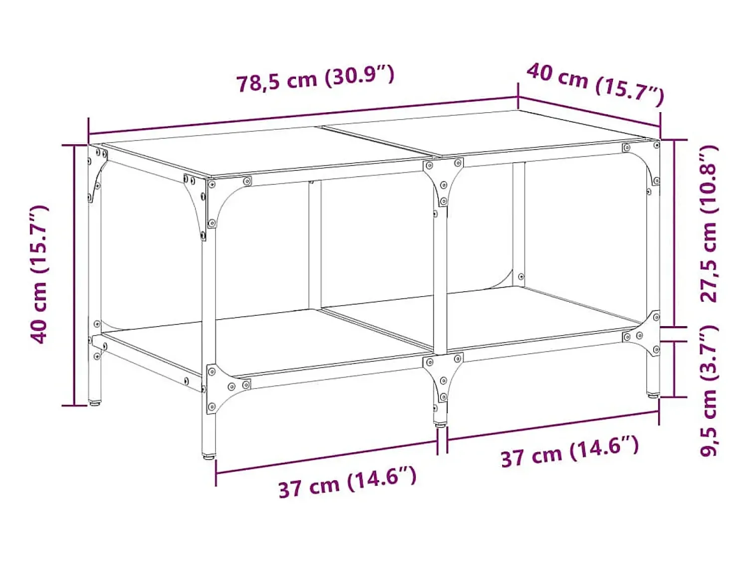 Mesa De Centro| Mesa de centro | Mesa de apoio c/ topo em vidro 78.5x40x40 cm aço Transparente