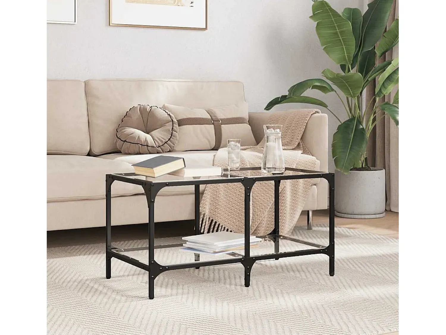 Mesa De Centro| Mesa de centro | Mesa de apoio c/ topo em vidro 78.5x40x40 cm aço Transparente