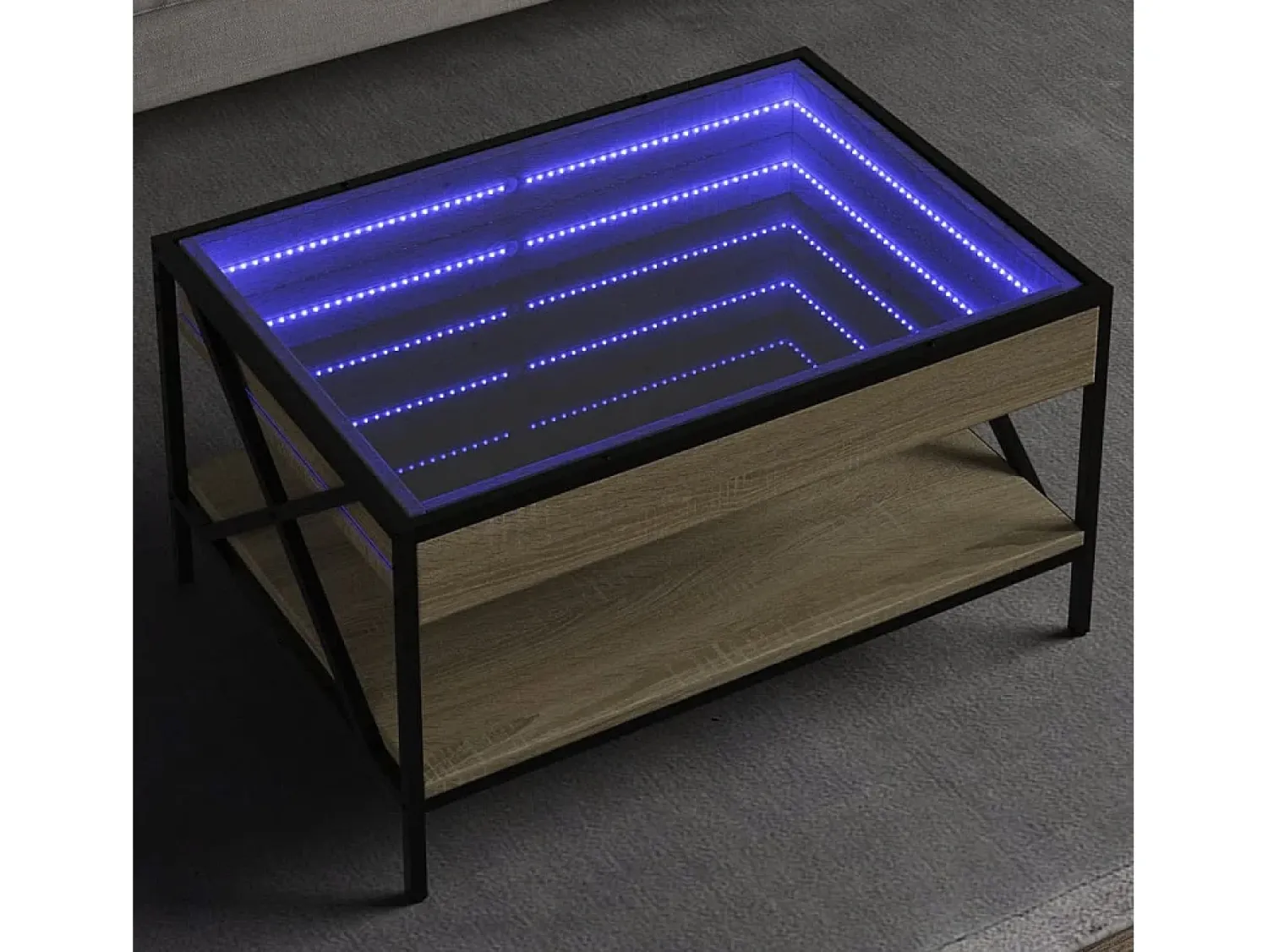 Mesa De Centro* Mesa de centro | Mesa de apoio luzes LED Infinity 70x50x38 cm carvalho sonoma Castanho