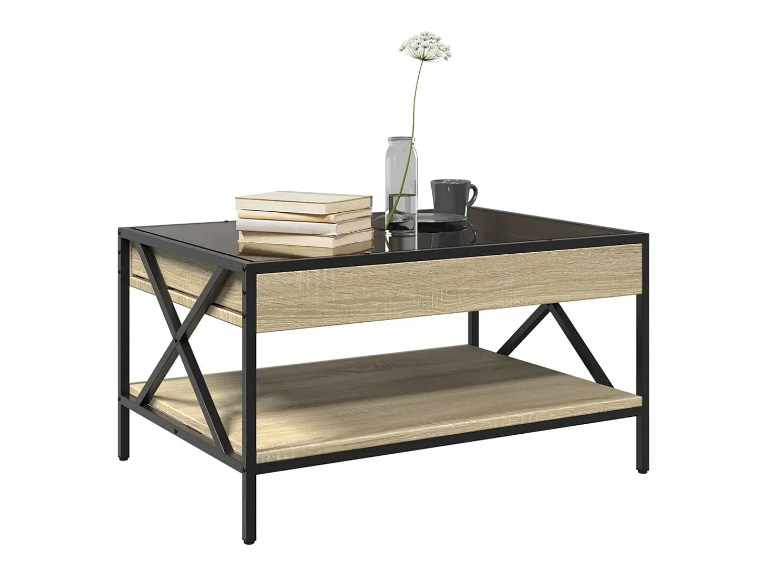 Mesa De Centro* Mesa de centro | Mesa de apoio luzes LED Infinity 70x50x38 cm carvalho sonoma Castanho