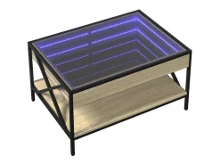 Mesa De Centro* Mesa de centro | Mesa de apoio luzes LED Infinity 70x50x38 cm carvalho sonoma Castanho