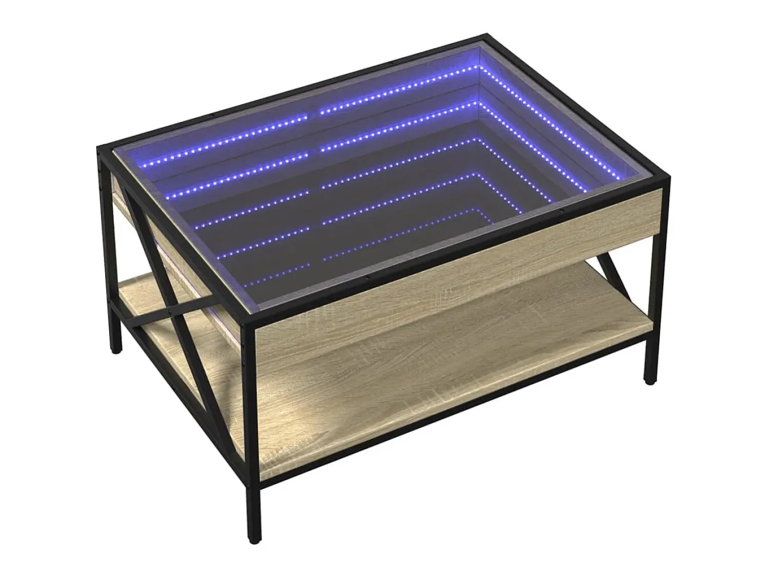 Mesa De Centro* Mesa de centro | Mesa de apoio luzes LED Infinity 70x50x38 cm carvalho sonoma Castanho