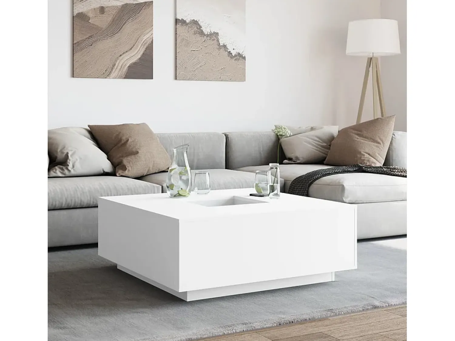Mesa De Centro| Mesa de centro | Mesa de apoio 100x100x40 cm derivados de madeira Branco