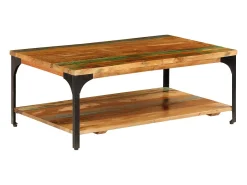 Mesa De Centro* Mesa de centro | Mesa de apoio c/ prateleira 100x60x35cm madeira recuperada maciça Castanho