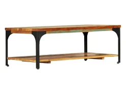 Mesa De Centro* Mesa de centro | Mesa de apoio c/ prateleira 100x60x35cm madeira recuperada maciça Castanho
