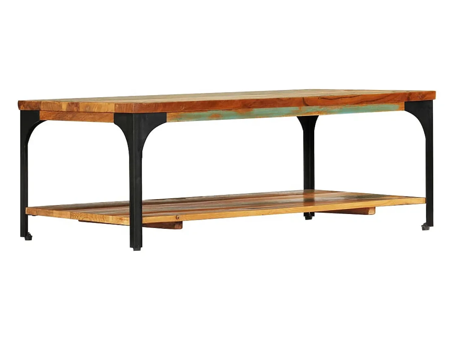 Mesa De Centro* Mesa de centro | Mesa de apoio c/ prateleira 100x60x35cm madeira recuperada maciça Castanho