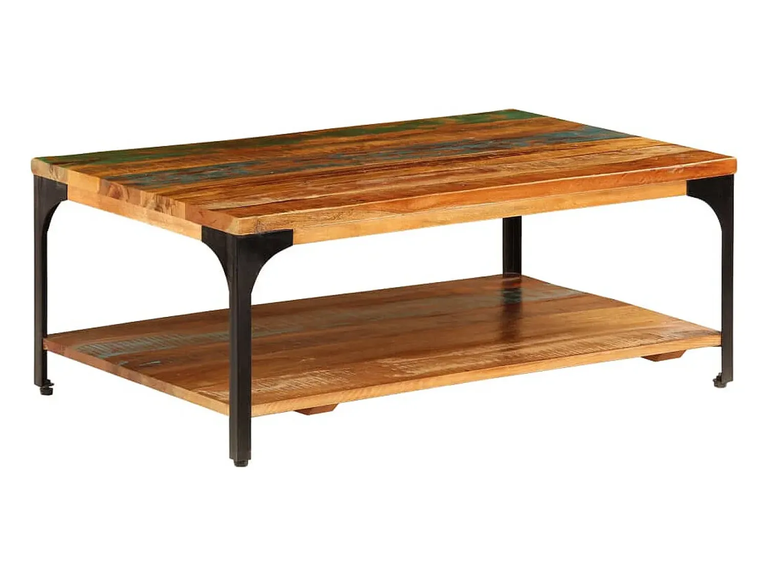 Mesa De Centro* Mesa de centro | Mesa de apoio c/ prateleira 100x60x35cm madeira recuperada maciça Castanho