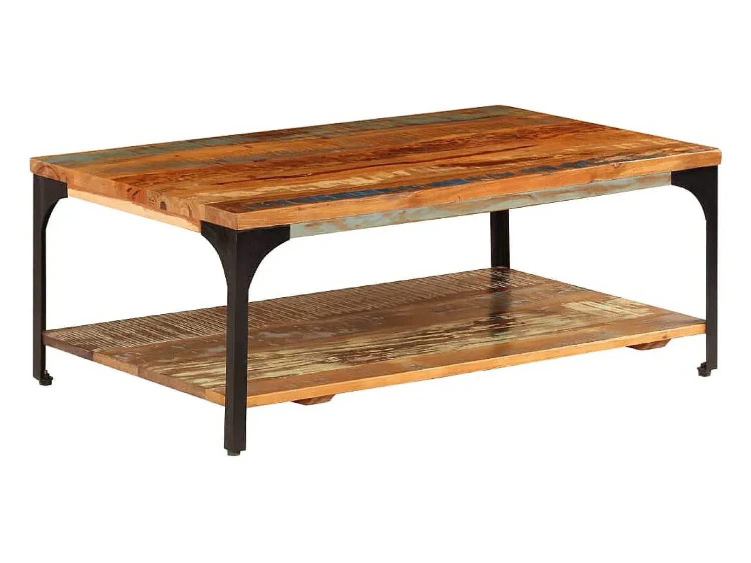 Mesa De Centro* Mesa de centro | Mesa de apoio c/ prateleira 100x60x35cm madeira recuperada maciça Castanho