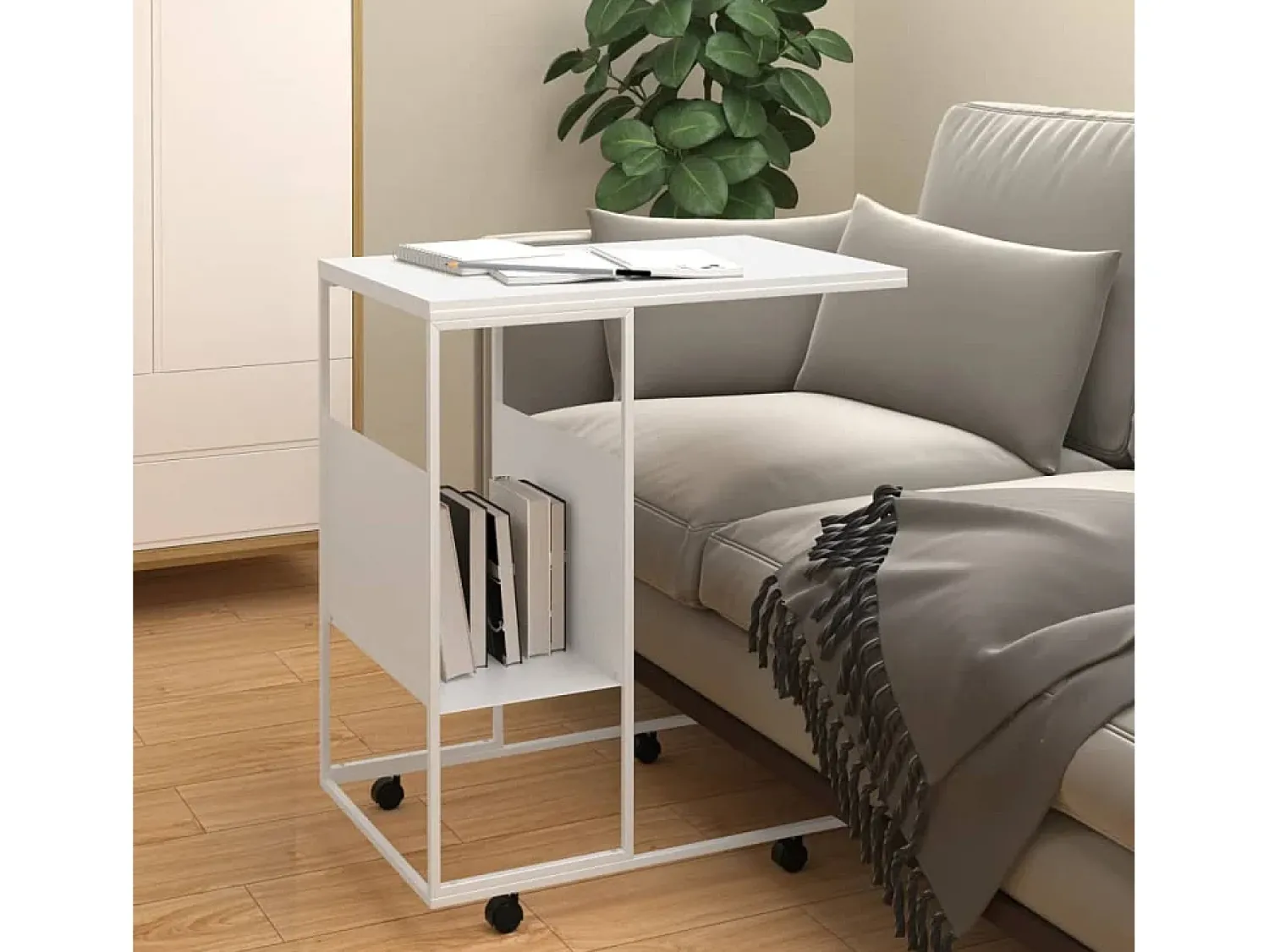 Mesa De Centro* Mesa de centro | Mesa de apoio c/ rodas 55x36x63.5cm derivados de madeira Branco