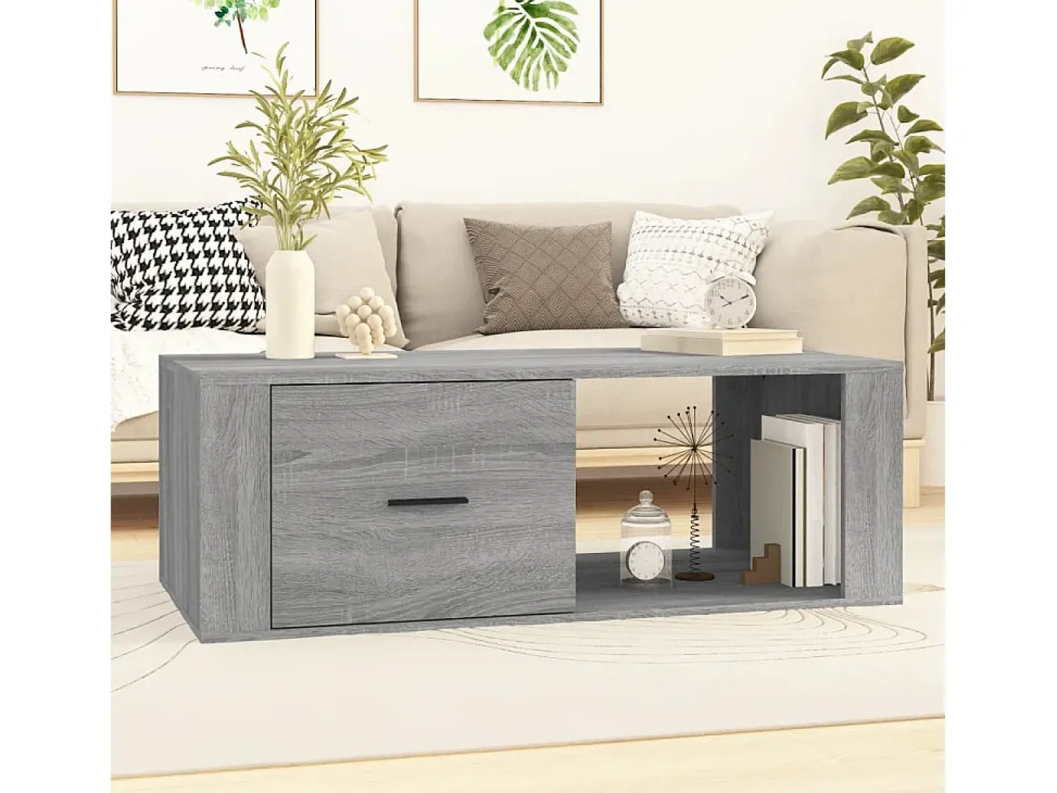 Mesa De Centro| Mesa de centro | Mesa de apoio 100x50.5x35 cm derivados de madeira cinza sonoma Cinzento