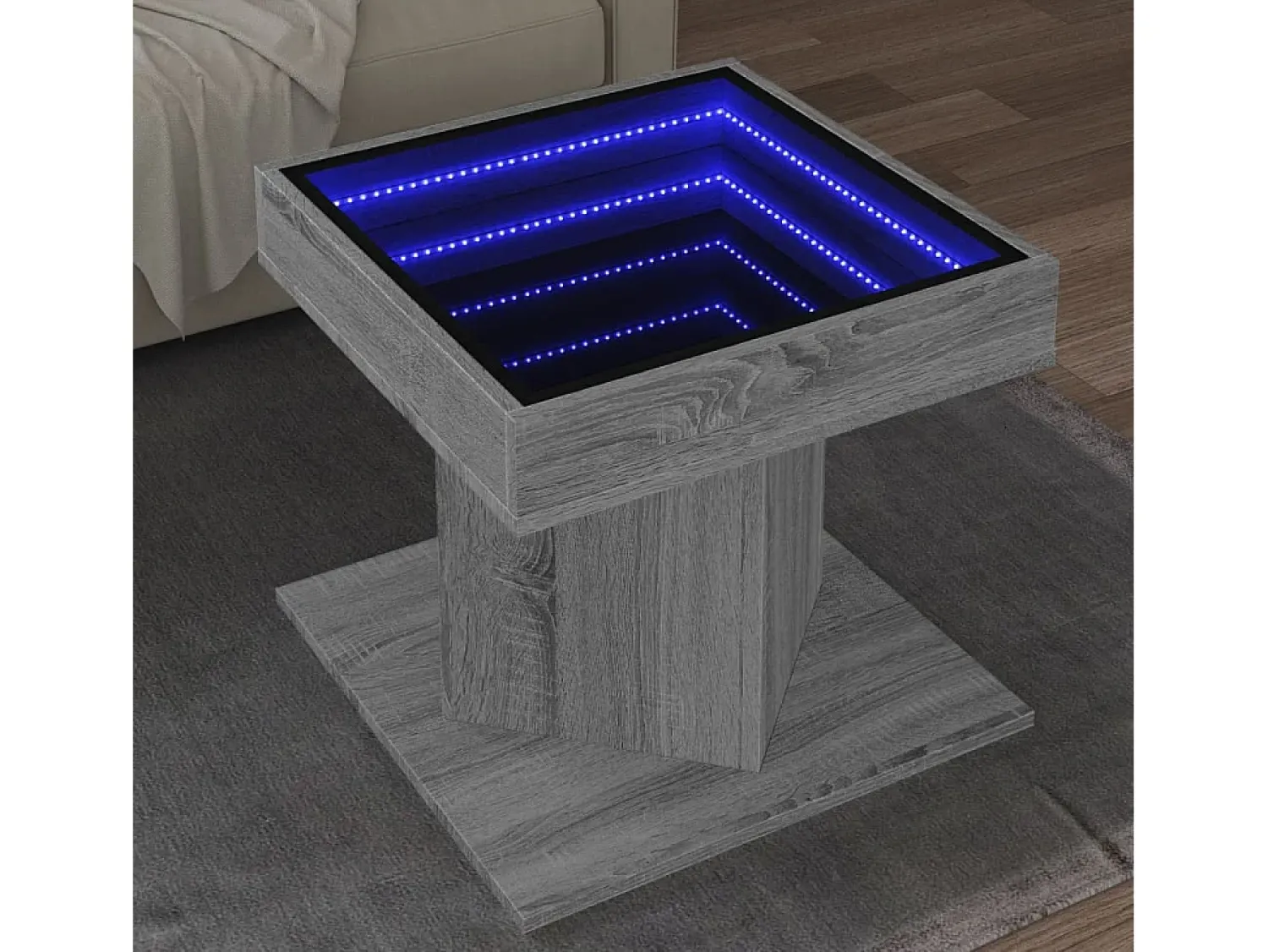 Mesa de centro | Mesa de apoio c/ LEDs 50x50x45 madeira processada^ Mesa De Centro