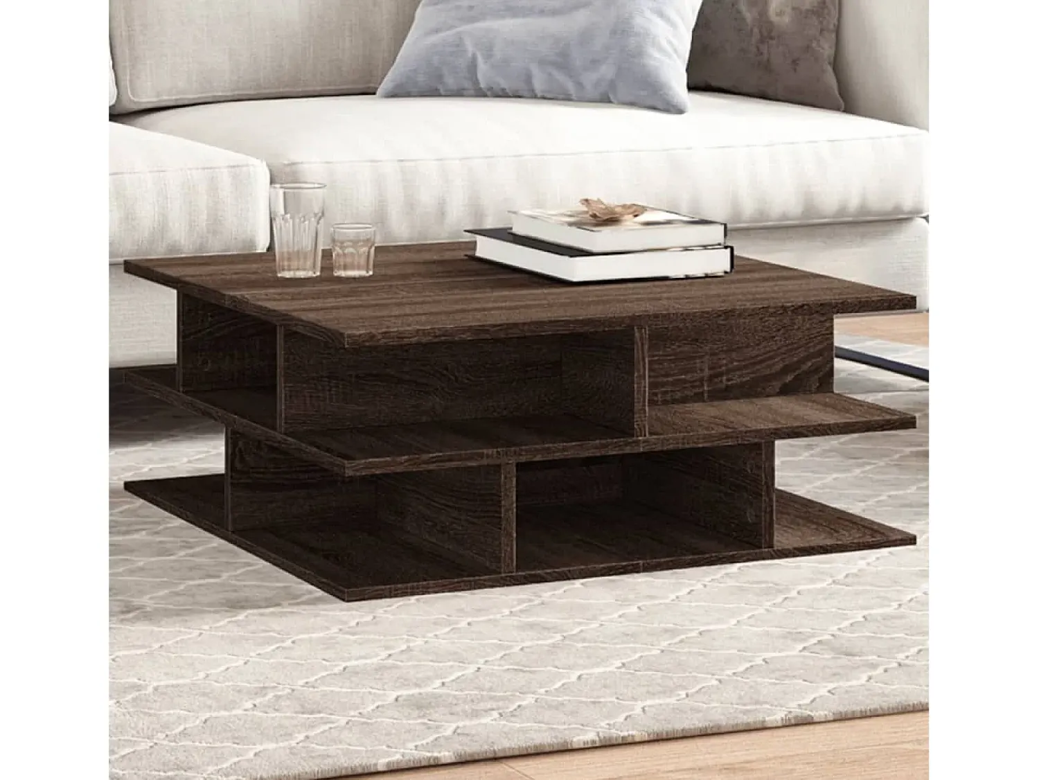 Mesa De Centro| Mesa de centro | Mesa de apoio 70x70x29 cm derivados madeira carvalho Castanho