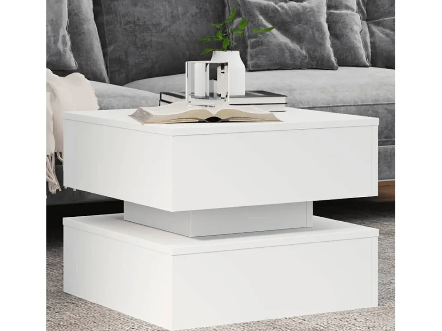 Mesa De Centro* Mesa de centro | Mesa de apoio com luzes LED 50x50x40 cm Branco