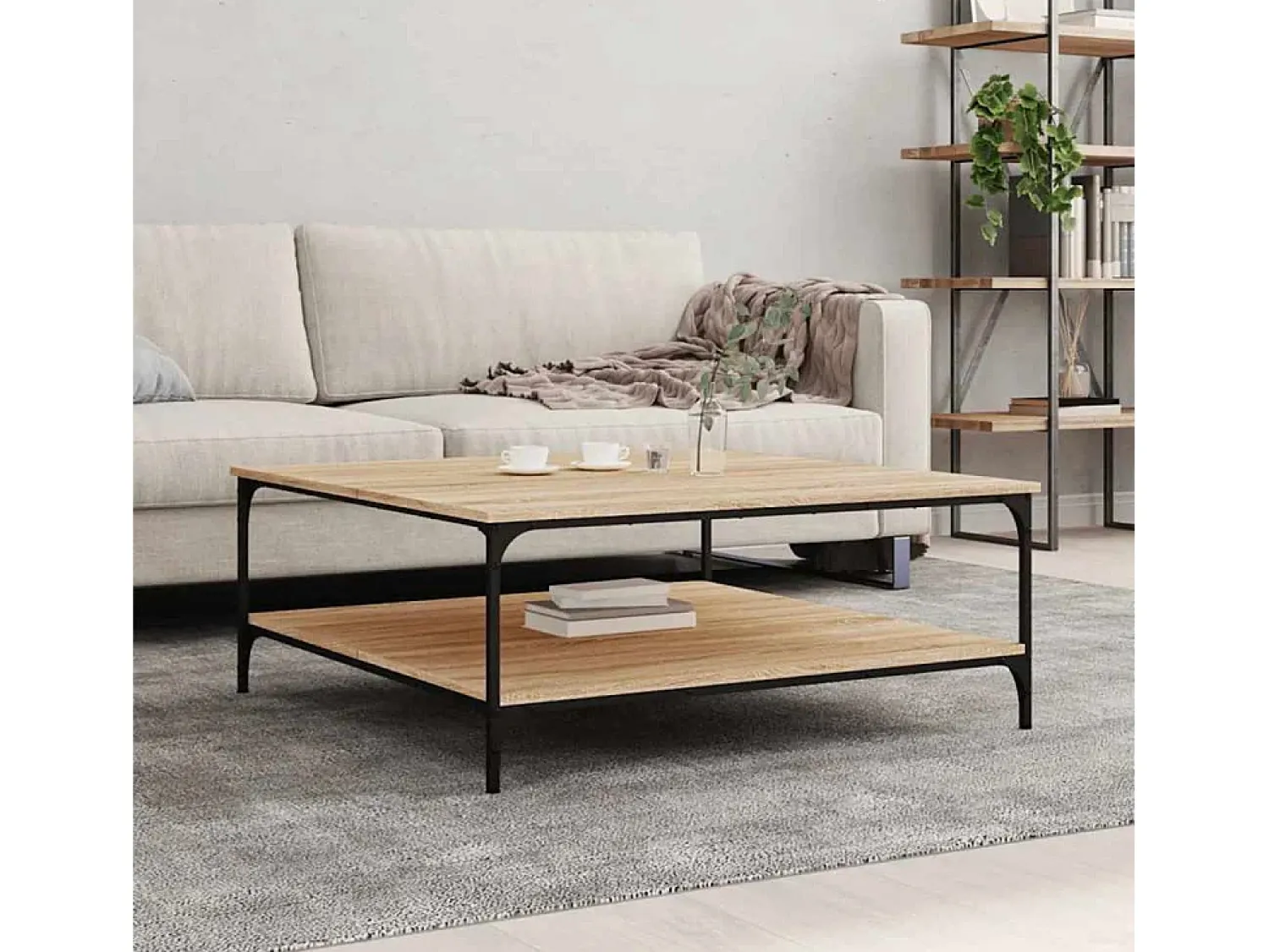 Mesa de centro | Mesa de apoio 100x100x40 cm derivados madeira carvalho sonoma^ Mesa De Centro