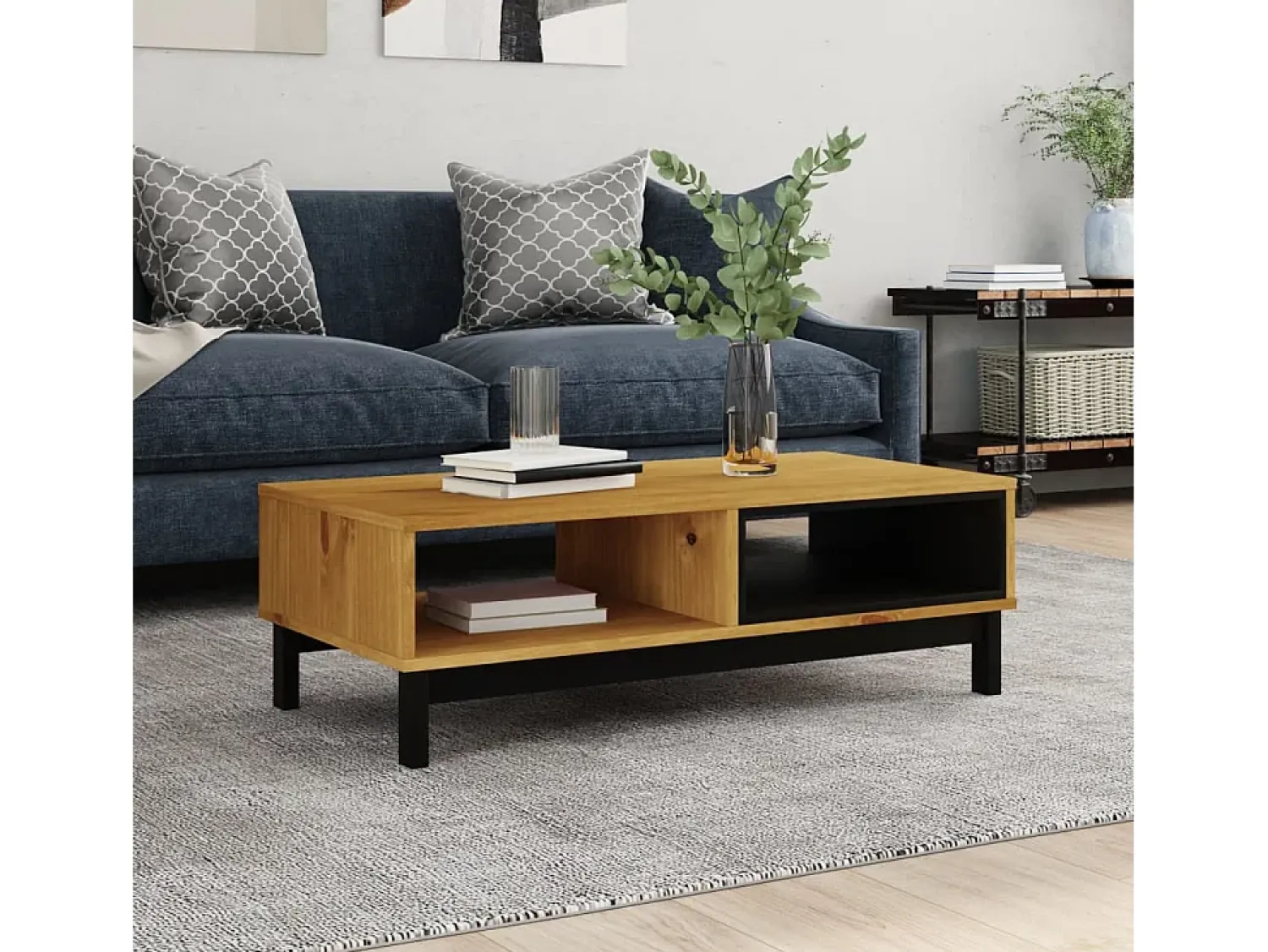 Sale Mesa de centro | Mesa de apoio FLAM 100x50x32.5 cm madeira de pinho maciça Castanho
