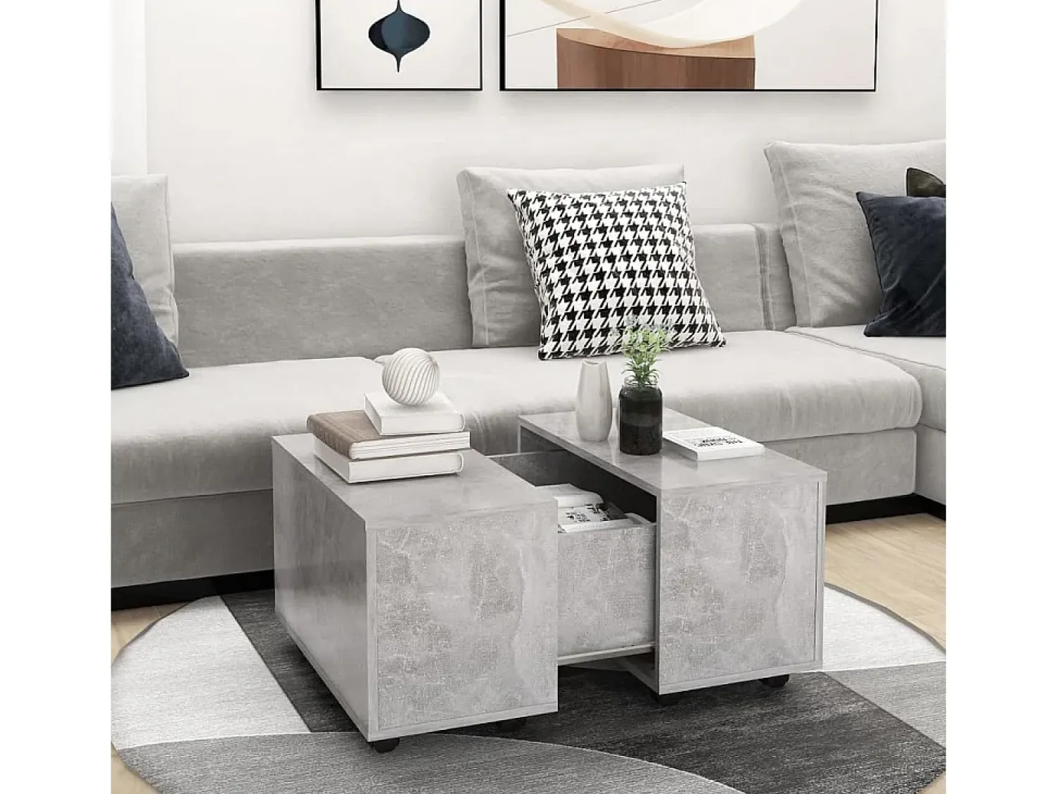 New Mesa de centro | Mesa de apoio 60x60x38cm derivados de madeira cimento Cinzento