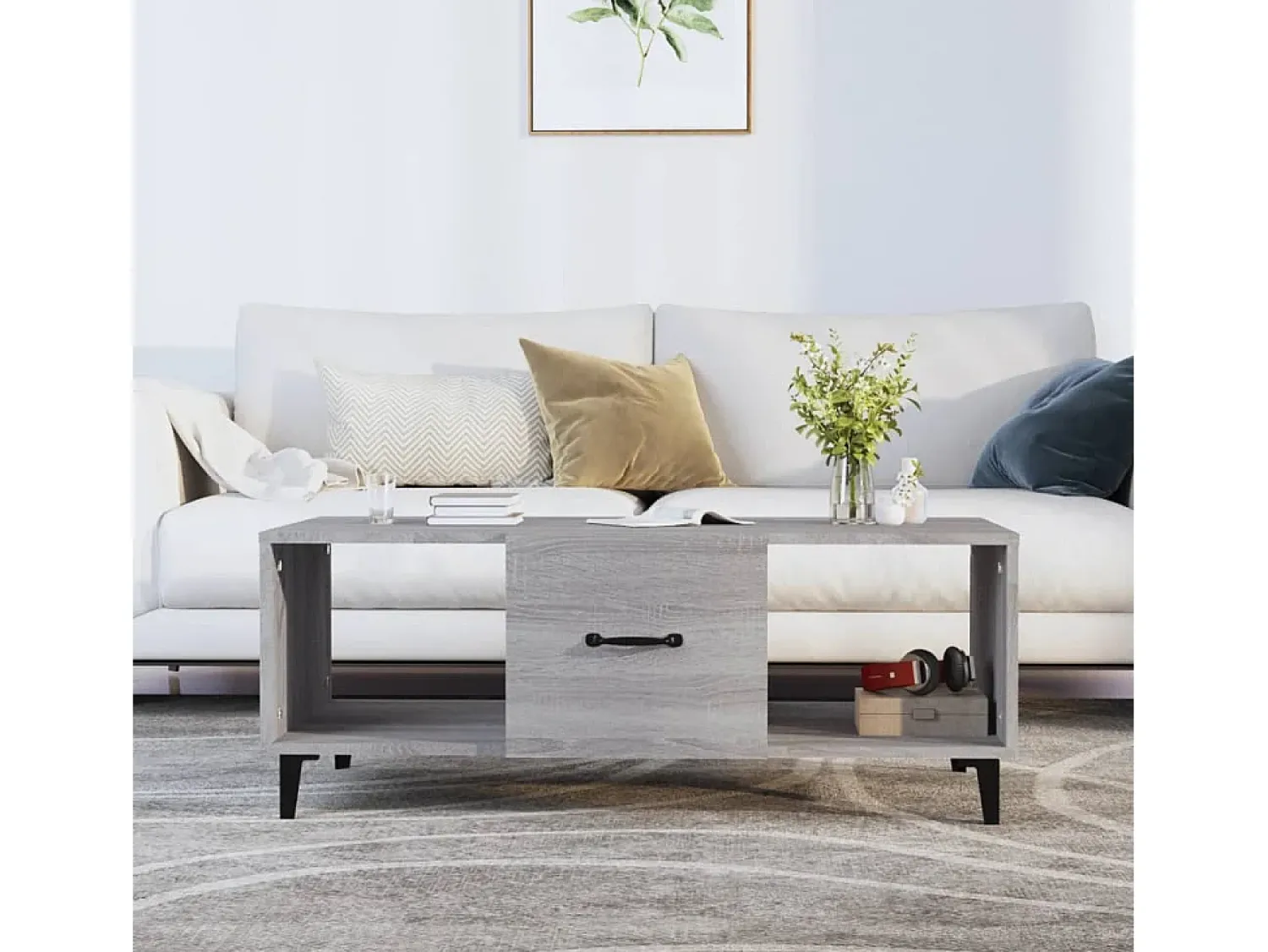 Mesa De Centro* Mesa de centro | Mesa de apoio 102x50x40cm derivados de madeira sonoma Cinzento