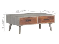 Hot Mesa de centro | Mesa de apoio 100x60x40 cm mangueira maciça áspera Cinzento