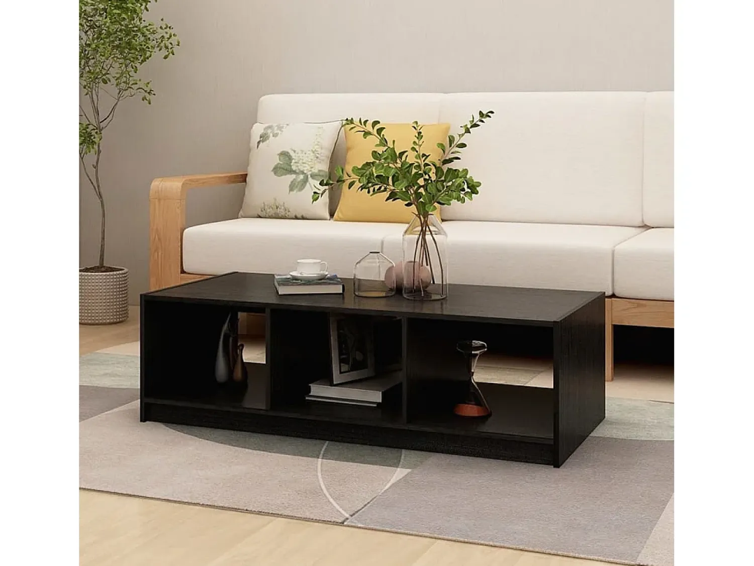 New Mesa de centro | Mesa de apoio 110x50x34 cm madeira de pinho maciça Preto
