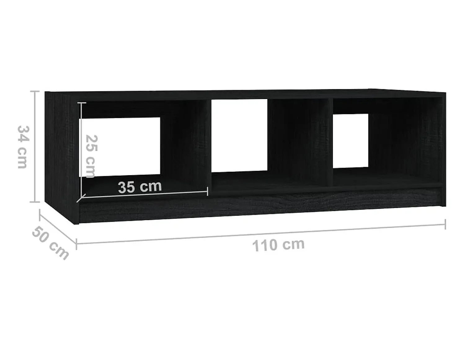 New Mesa de centro | Mesa de apoio 110x50x34 cm madeira de pinho maciça Preto