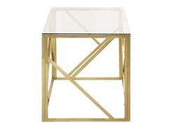 Mesa de centro | Mesa de apoio aço inoxidável e vidro temperado dourado^ Mesa De Centro