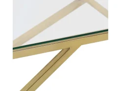 Mesa de centro | Mesa de apoio aço inoxidável e vidro temperado dourado^ Mesa De Centro