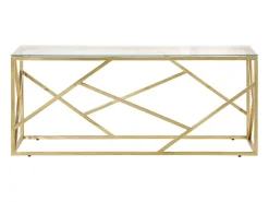 Mesa de centro | Mesa de apoio aço inoxidável e vidro temperado dourado^ Mesa De Centro