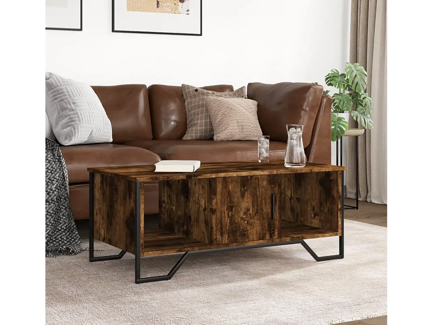 Mesa De Centro| Mesa de centro | Mesa de apoio 100x51x40 cm derivados madeira carvalho fumado Castanho