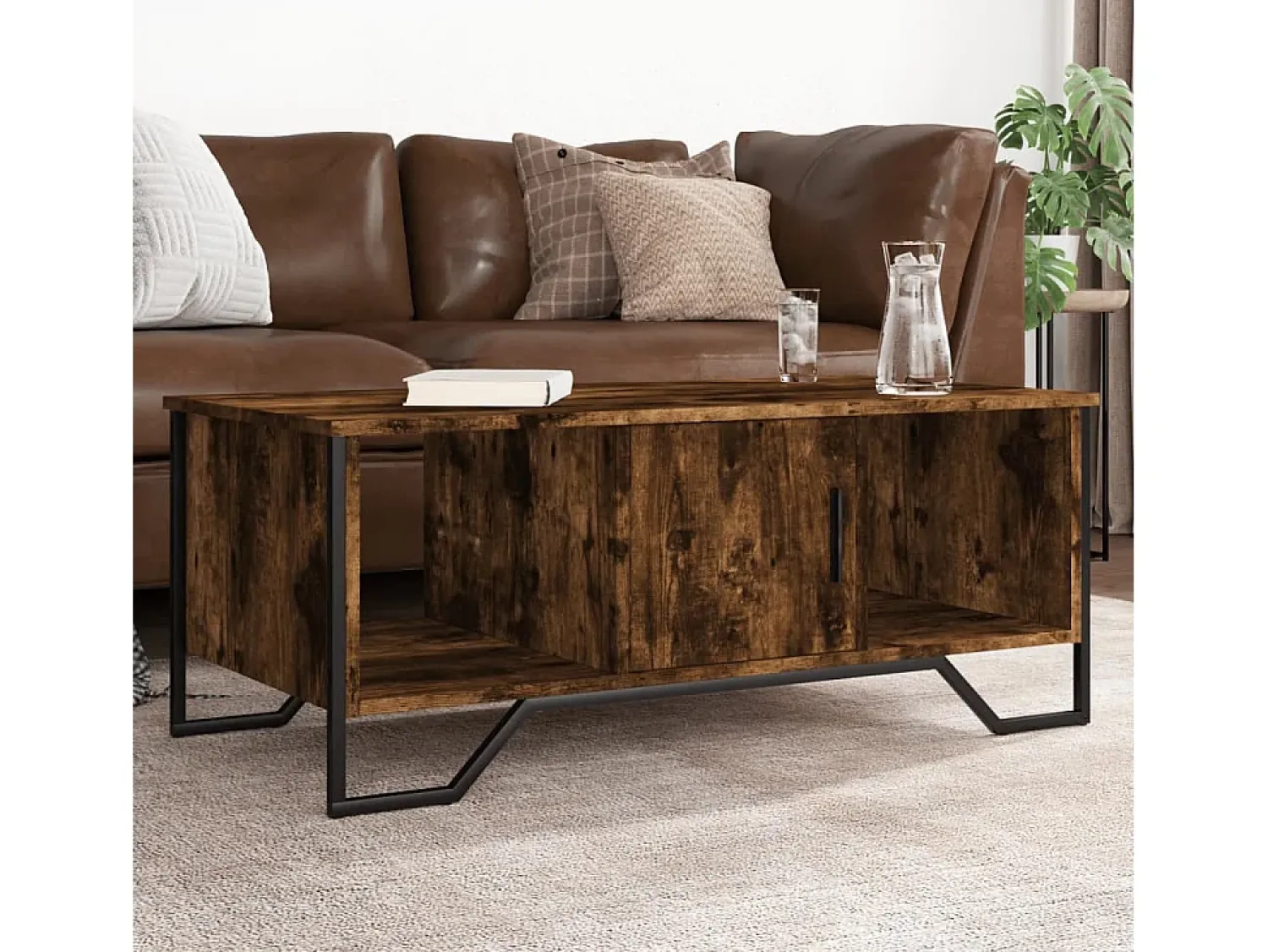 Mesa De Centro| Mesa de centro | Mesa de apoio 100x51x40 cm derivados madeira carvalho fumado Castanho