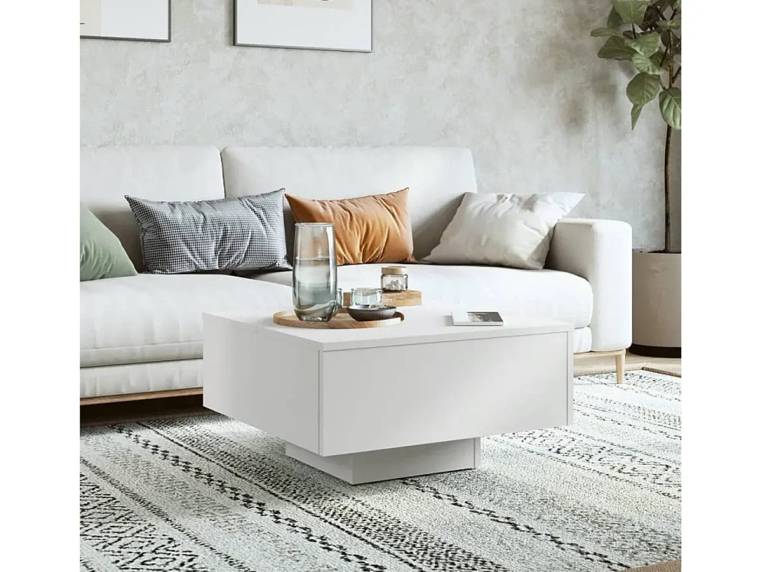 Mesa De Centro| Mesa de centro | Mesa de apoio 60x60x31.5 cm derivados de madeira Branco