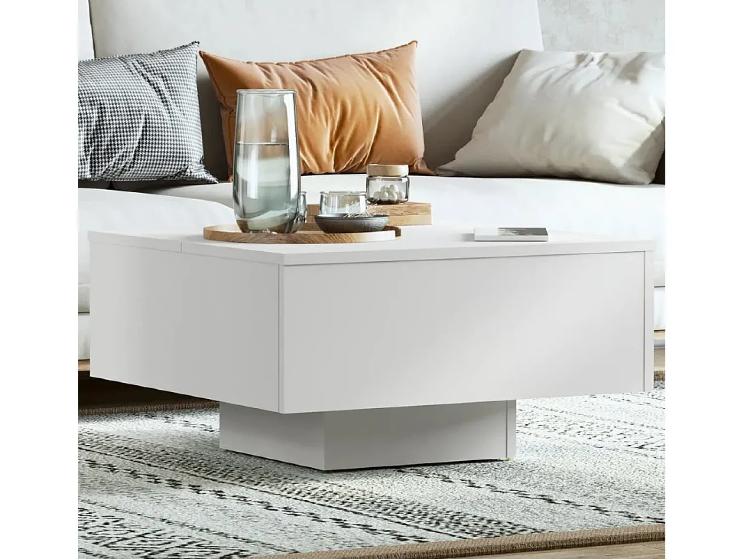 Mesa De Centro| Mesa de centro | Mesa de apoio 60x60x31.5 cm derivados de madeira Branco