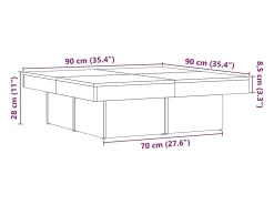 Discount Mesa de centro | Mesa de apoio 90x90x28 cm derivados de madeira madeira velha Castanho