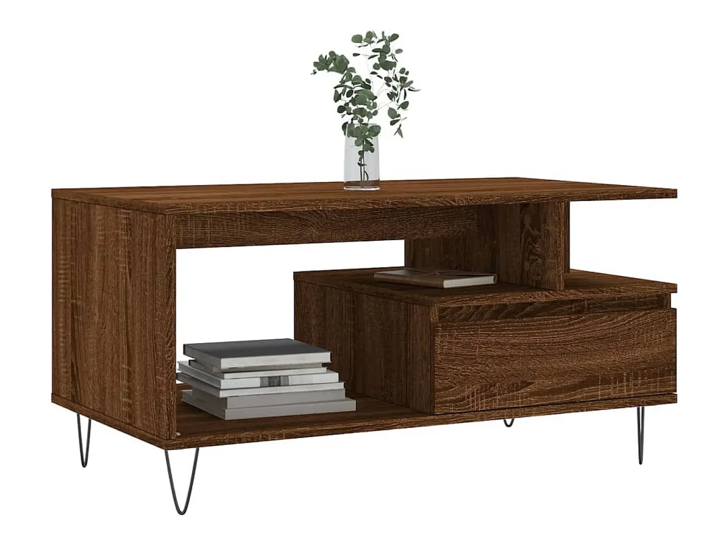 Mesa de centro | Mesa de apoio 90x49x45 cm derivados de madeira carvalho Castanho
