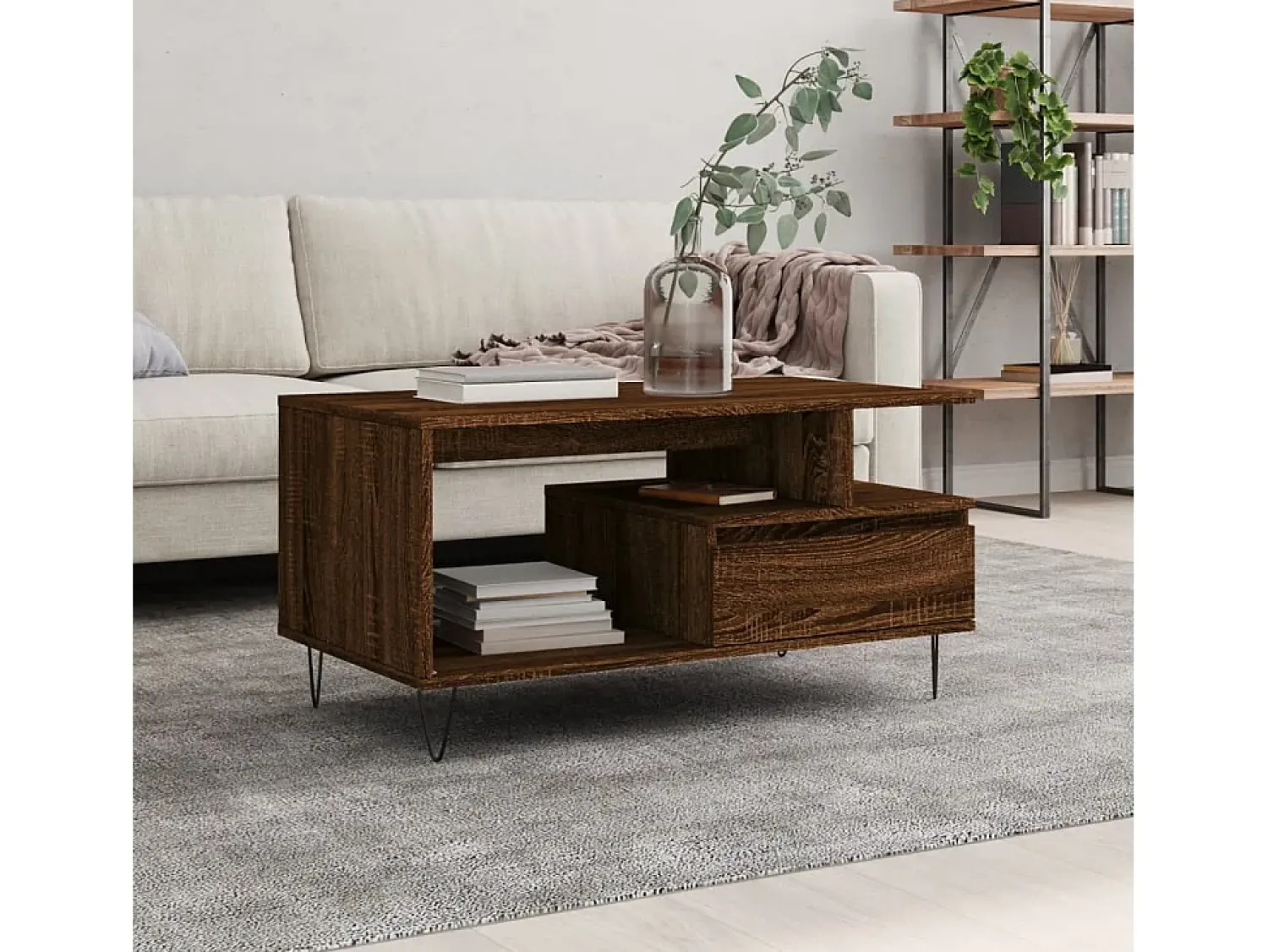 Mesa de centro | Mesa de apoio 90x49x45 cm derivados de madeira carvalho Castanho