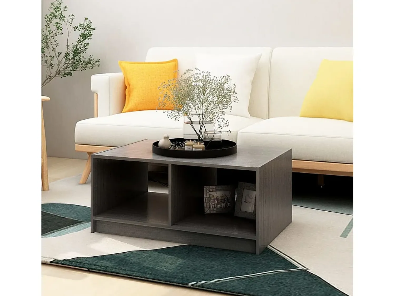 Mesa De Centro| Mesa de centro | Mesa de apoio 75x50x33.5 cm madeira de pinho maciça Cinzento